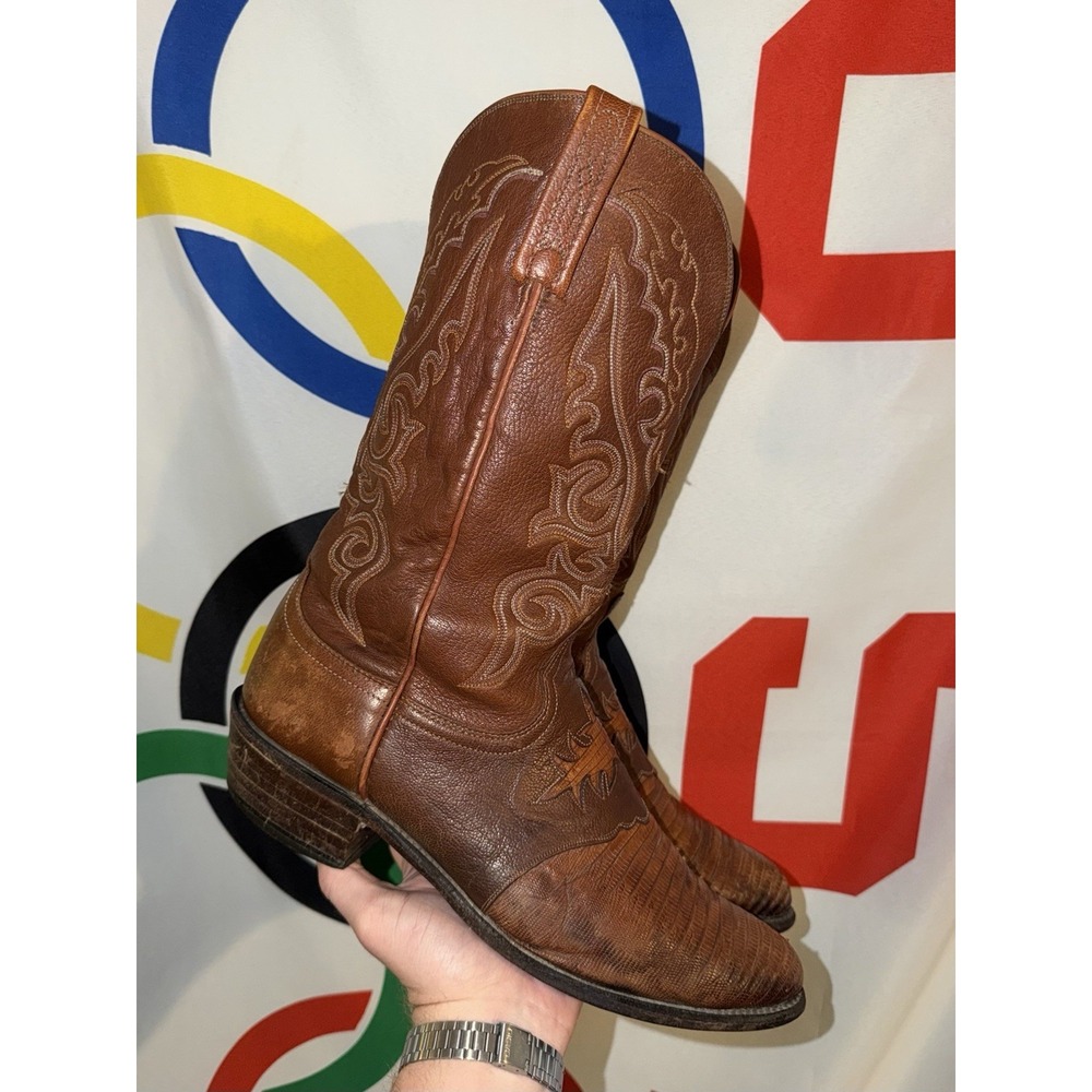 Lucchese 1883 Lizard Cowboy Western Boots Mens 9.5 EE Brown Exotic Leather
